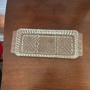 323a) Vintage Clear Pressed Glass Sawtooth 3 Section Divided Olive Relish Tray
